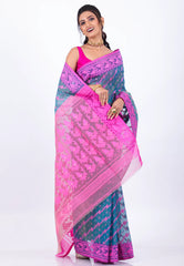 Blue Dhakai Jamdani Cotton Saree without Blouse Piece - Adi Akshoy & Co.