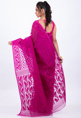 Magenta Dhakai Jamdani Cotton Saree without Blouse Piece - Adi Akshoy & Co.