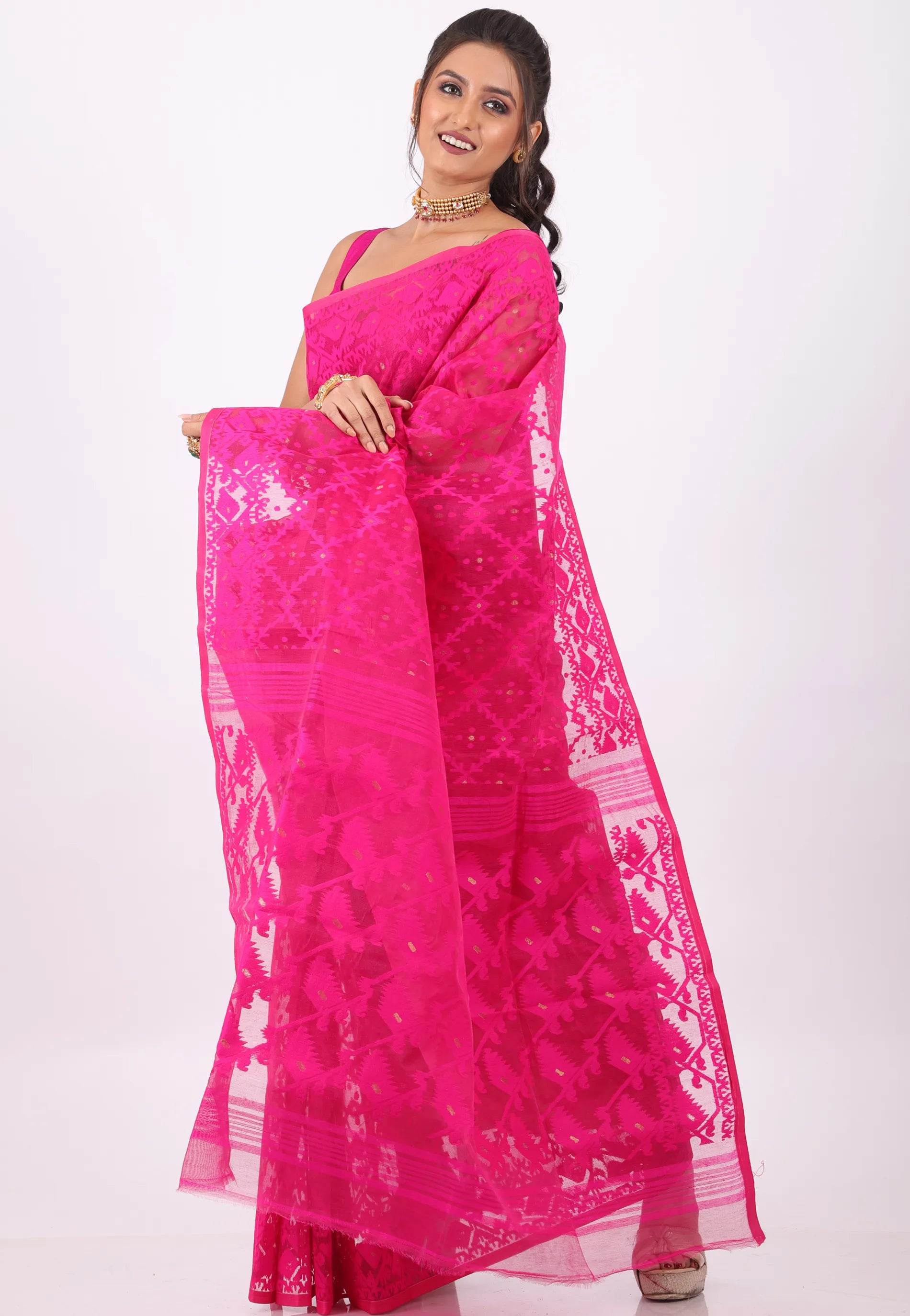 Rani Dhakai Jamdani Cotton Saree without Blouse Piece - Adi Akshoy & Co.