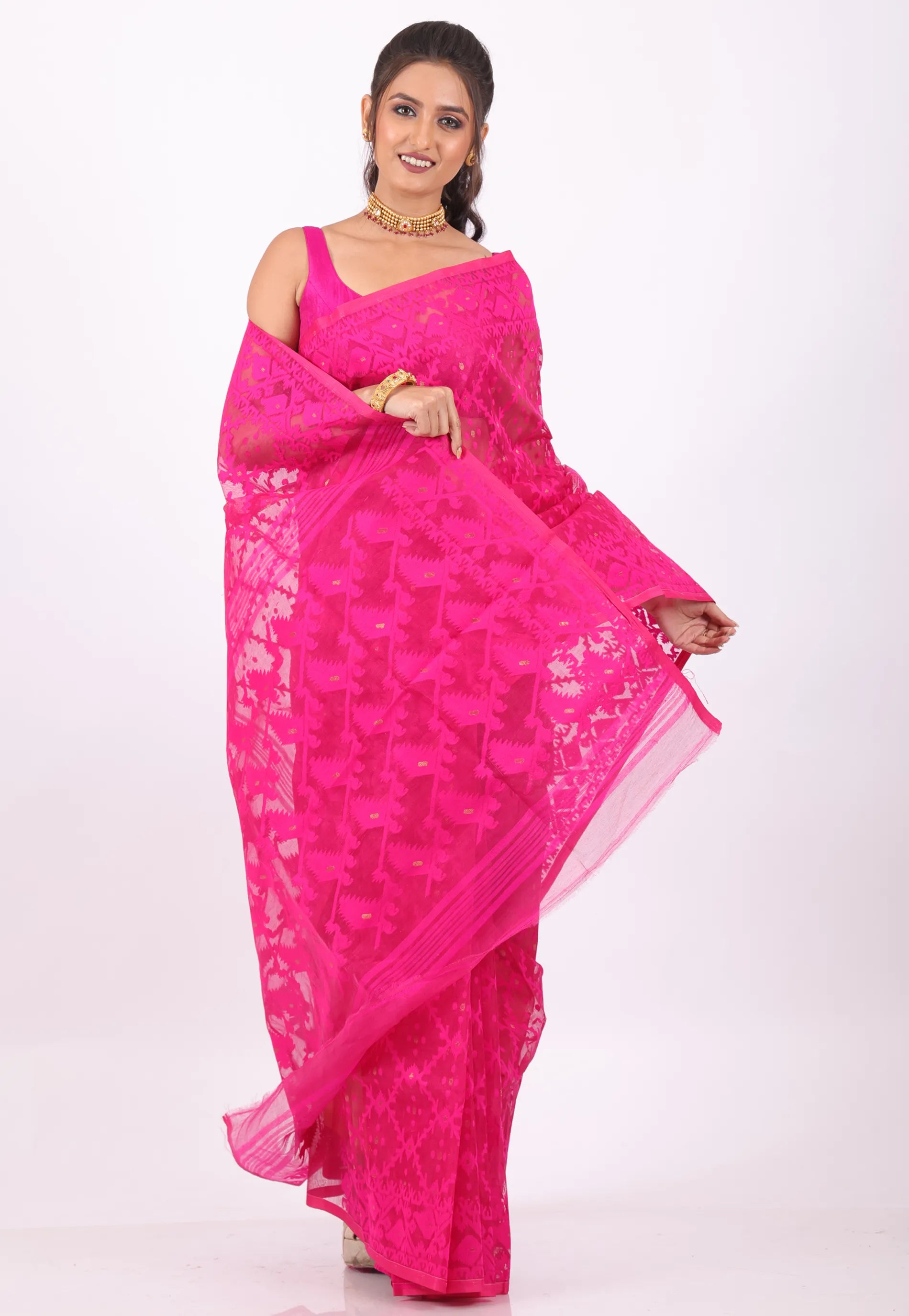 Rani Dhakai Jamdani Cotton Saree without Blouse Piece - Adi Akshoy & Co.