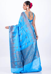 Feroza Blue Pure Tussar Silk with Blouse Piece - Adi Akshoy & Co.