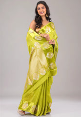 Lime Green Mashru Silk Saree with Blouse Piece - Adi Akshoy & Co.