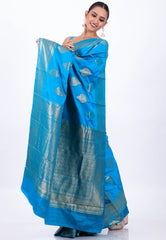 Feroza Blue Mashru Silk Saree with Blouse Piece - Adi Akshoy & Co.