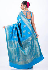 Feroza Blue Mashru Silk Saree with Blouse Piece - Adi Akshoy & Co.
