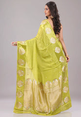 Lime Green Mashru Silk Saree with Blouse Piece - Adi Akshoy & Co.