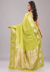 Lime Green Mashru Silk Saree with Blouse Piece - Adi Akshoy & Co.