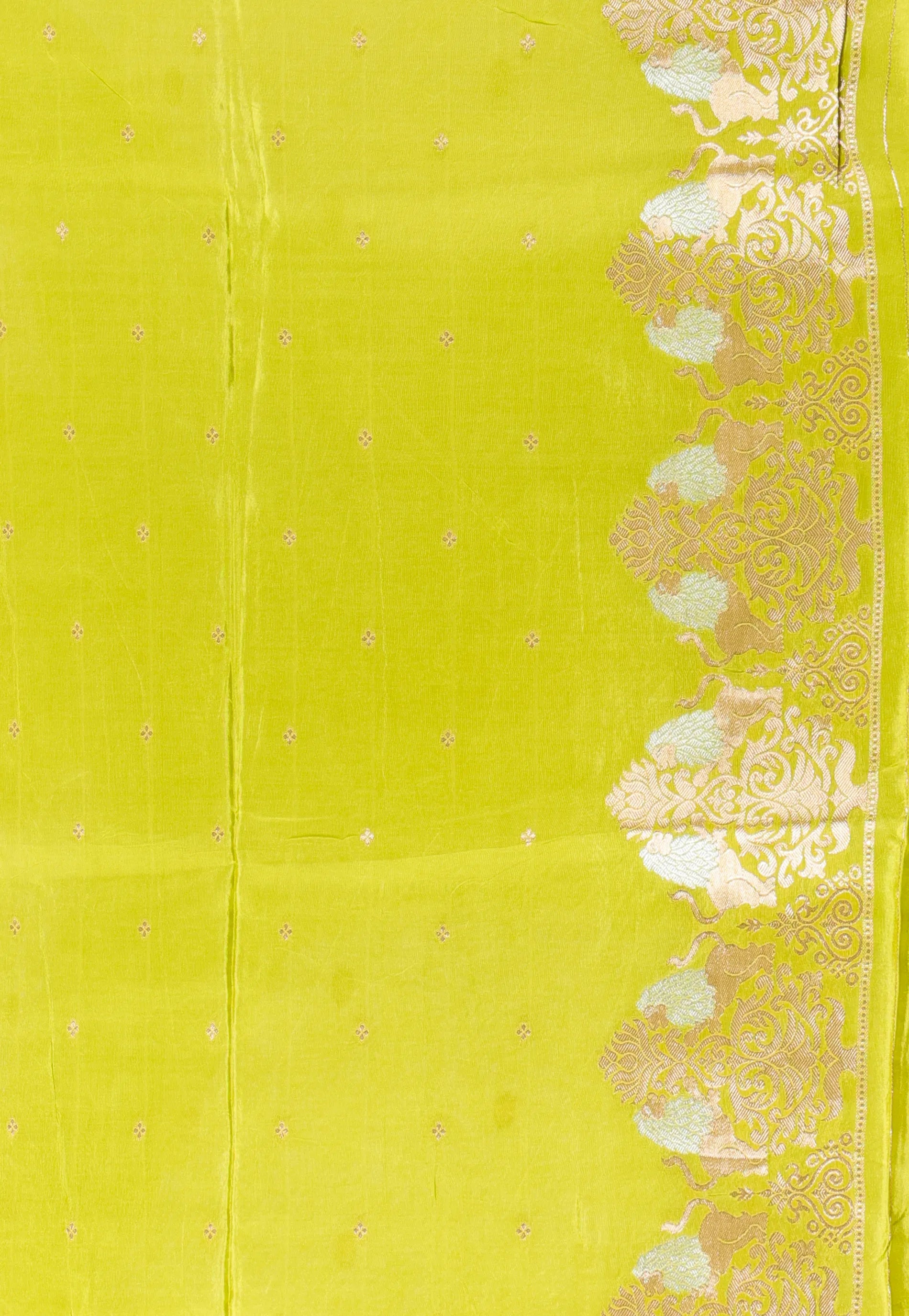 Lime Green Mashru Silk Saree with Blouse Piece - Adi Akshoy & Co.