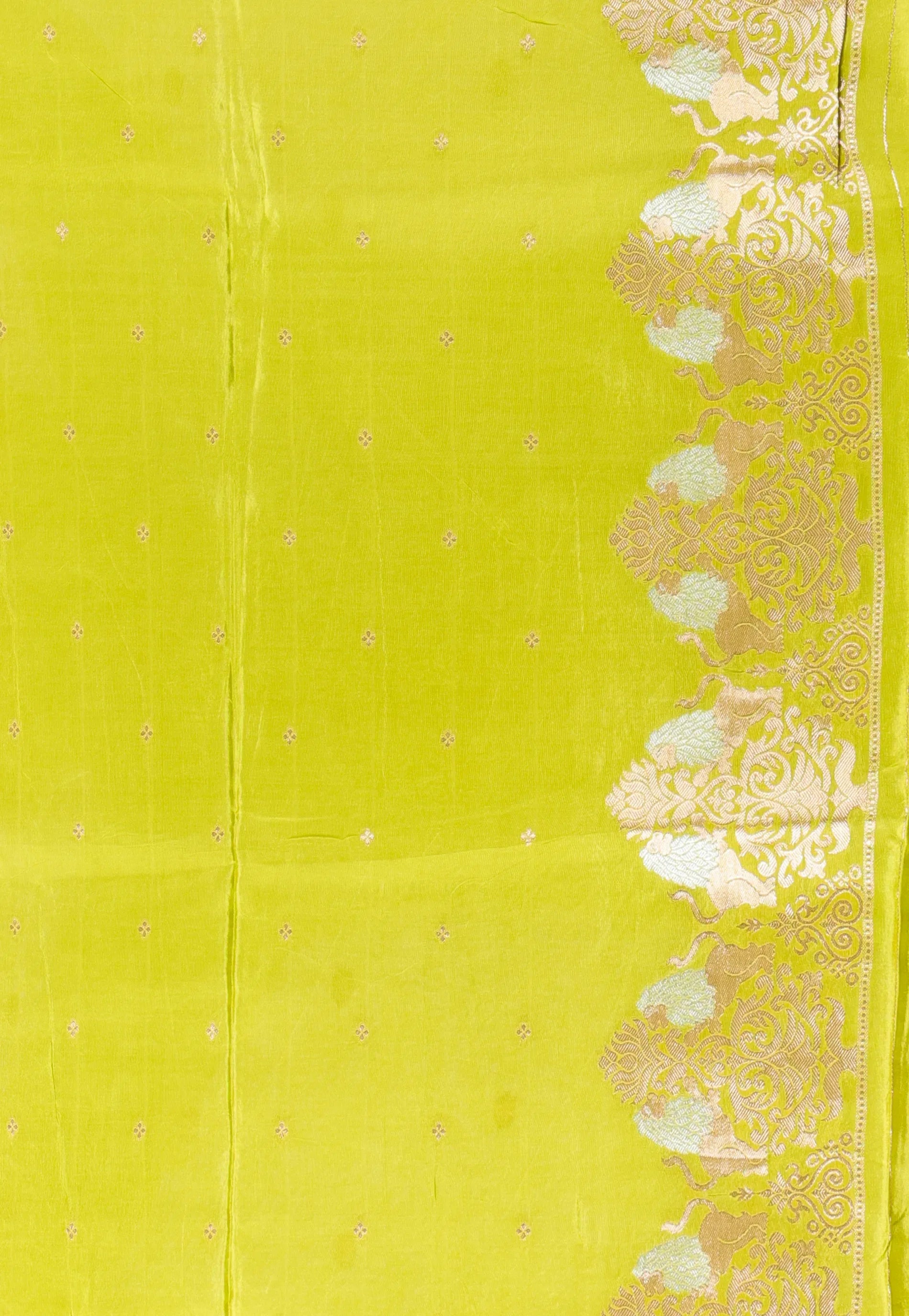 Lime Green Mashru Silk Saree with Blouse Piece - Adi Akshoy & Co.