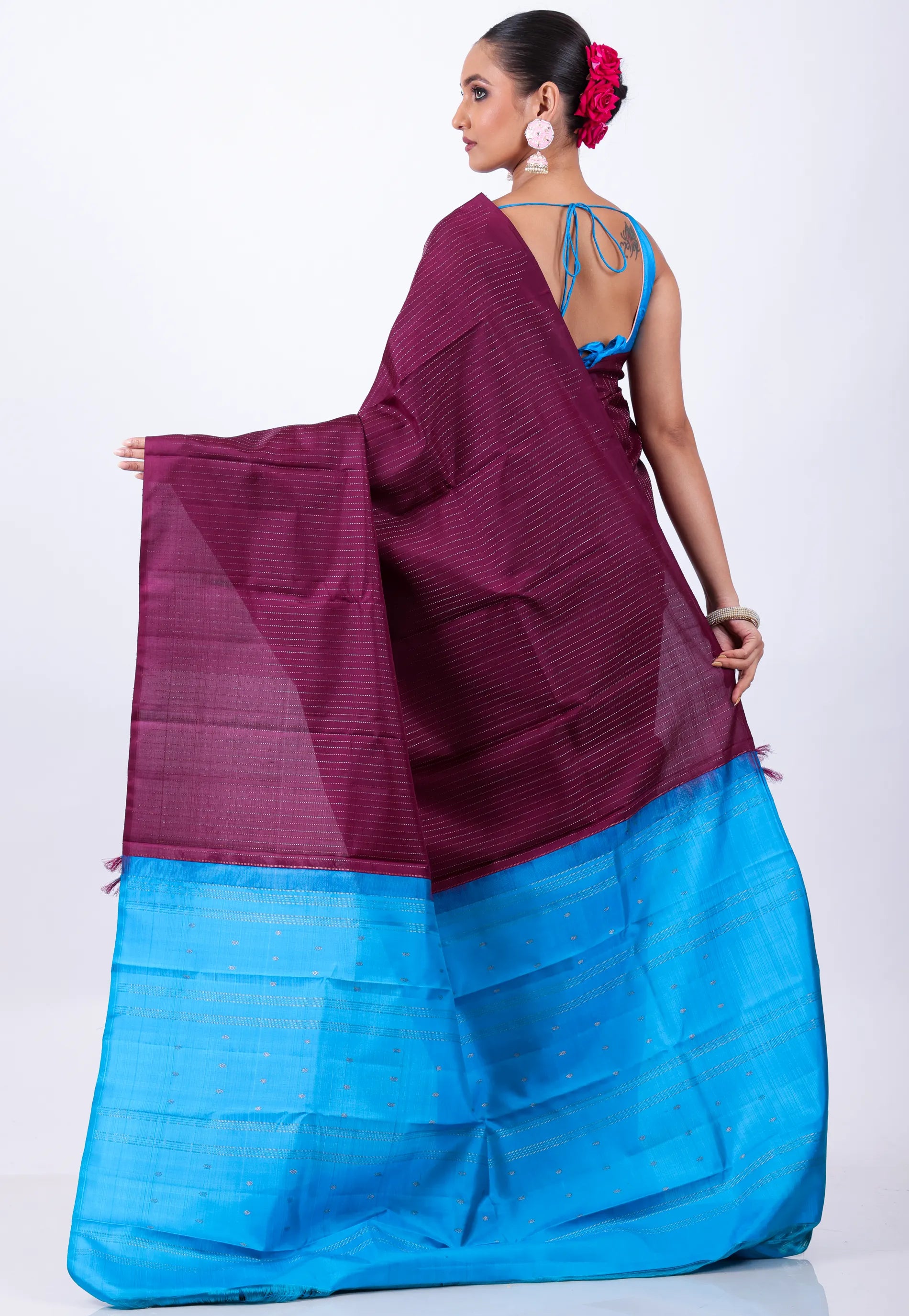Magenta Pure Kanjivaram Silk Saree With Blouse Piece - Adi Akshoy & Co.