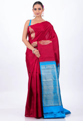Red Pure Kanjivaram Silk Saree With Blouse Piece - Adi Akshoy & Co.