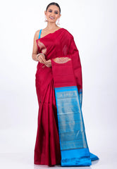 Red Pure Kanjivaram Silk Saree With Blouse Piece - Adi Akshoy & Co.