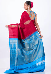 Red Pure Kanjivaram Silk Saree With Blouse Piece - Adi Akshoy & Co.