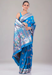 Feroza Blue Baluchari Silk Saree with Blouse Piece - Adi Akshoy & Co.