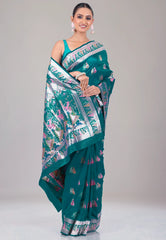 Feroza Blue Baluchari Silk Saree with Blouse Piece - Adi Akshoy & Co.