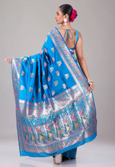 Feroza Blue Baluchari Silk Saree with Blouse Piece - Adi Akshoy & Co.