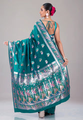 Feroza Blue Baluchari Silk Saree with Blouse Piece - Adi Akshoy & Co.