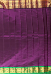 Cross Rani Pink with Green & purple Border Pure Gadwal Silk Saree With Blouse Piece - Adi Akshoy & Co.