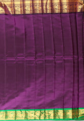 Cross Rani Pink with Green & purple Border Pure Gadwal Silk Saree With Blouse Piece - Adi Akshoy & Co.