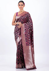 Magenta Katan Silk Saree With Blouse Piece - Adi Akshoy & Co.