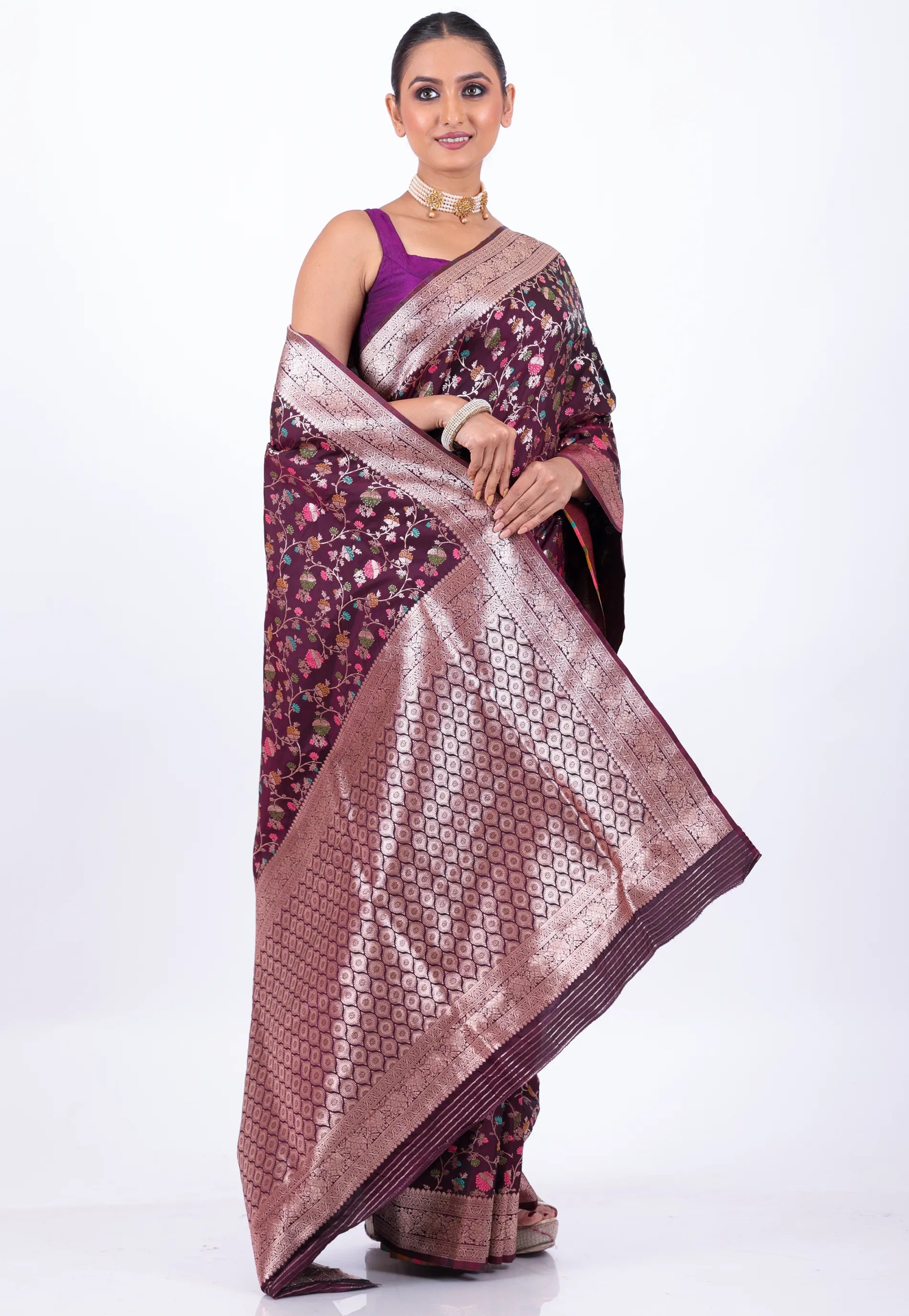 Magenta Katan Silk Saree With Blouse Piece - Adi Akshoy & Co.