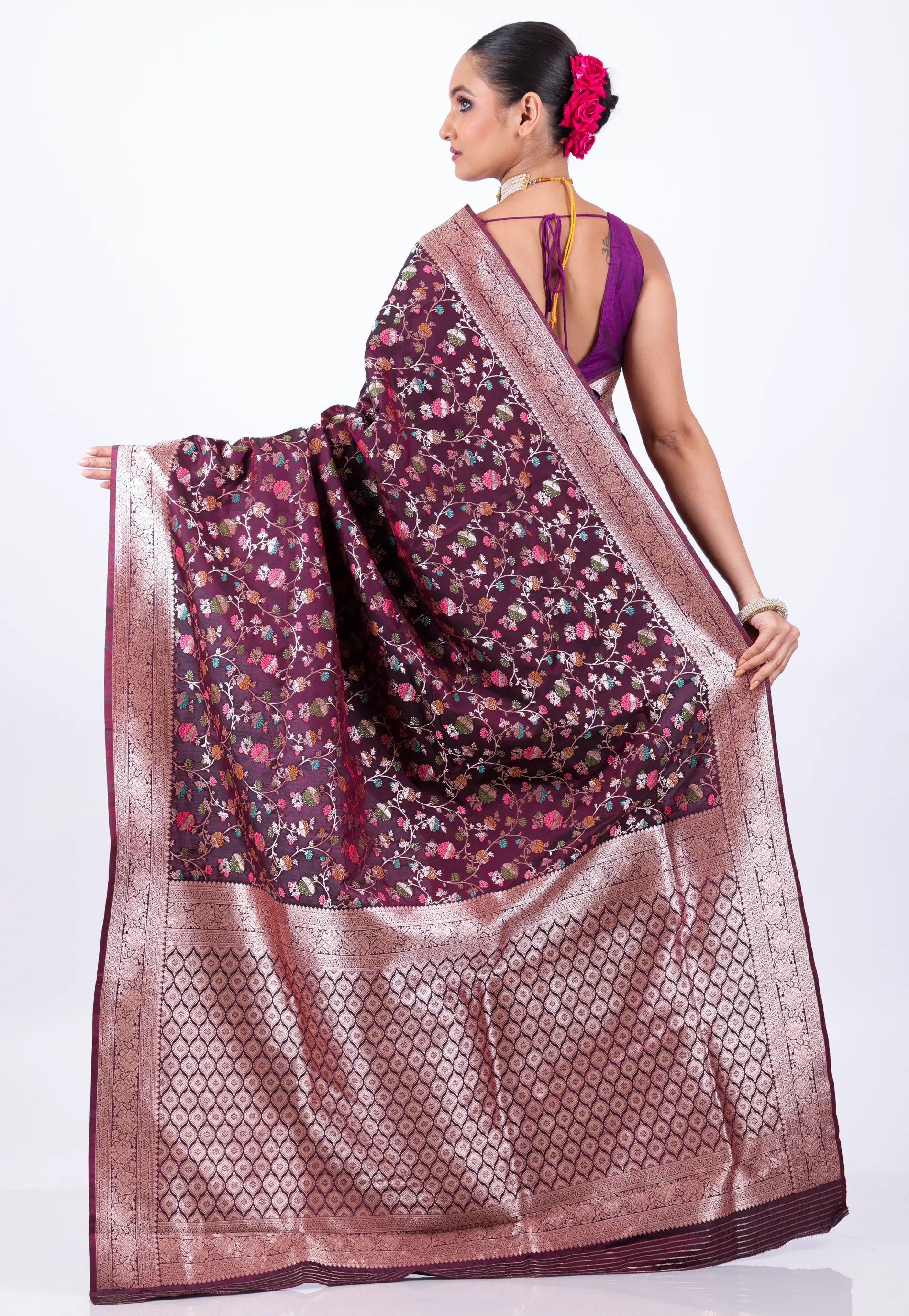 Magenta Katan Silk Saree With Blouse Piece - Adi Akshoy & Co.