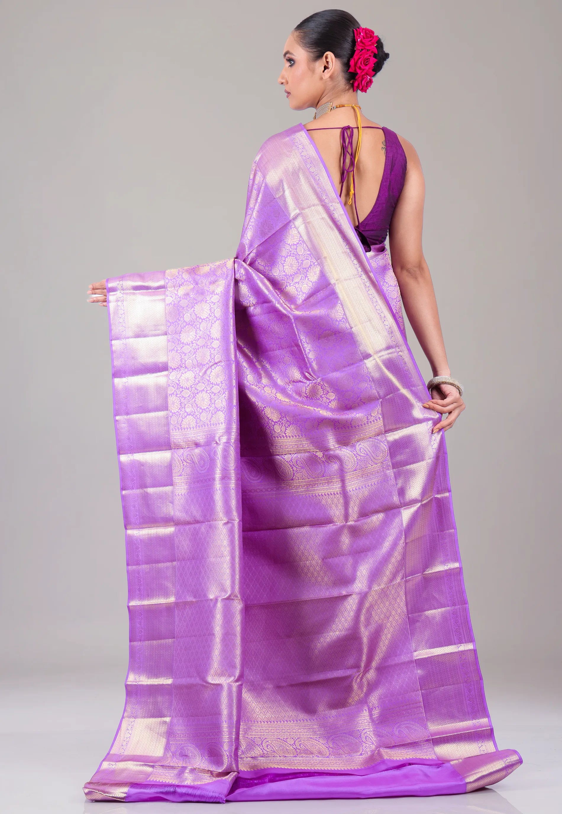 Mauve Pure Kanjivaram Silk Saree With Blouse Piece - Adi Akshoy & Co.