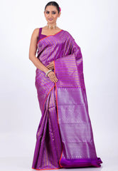 Purple Pure Kanjivaram Silk Saree With Blouse Piece - Adi Akshoy & Co.
