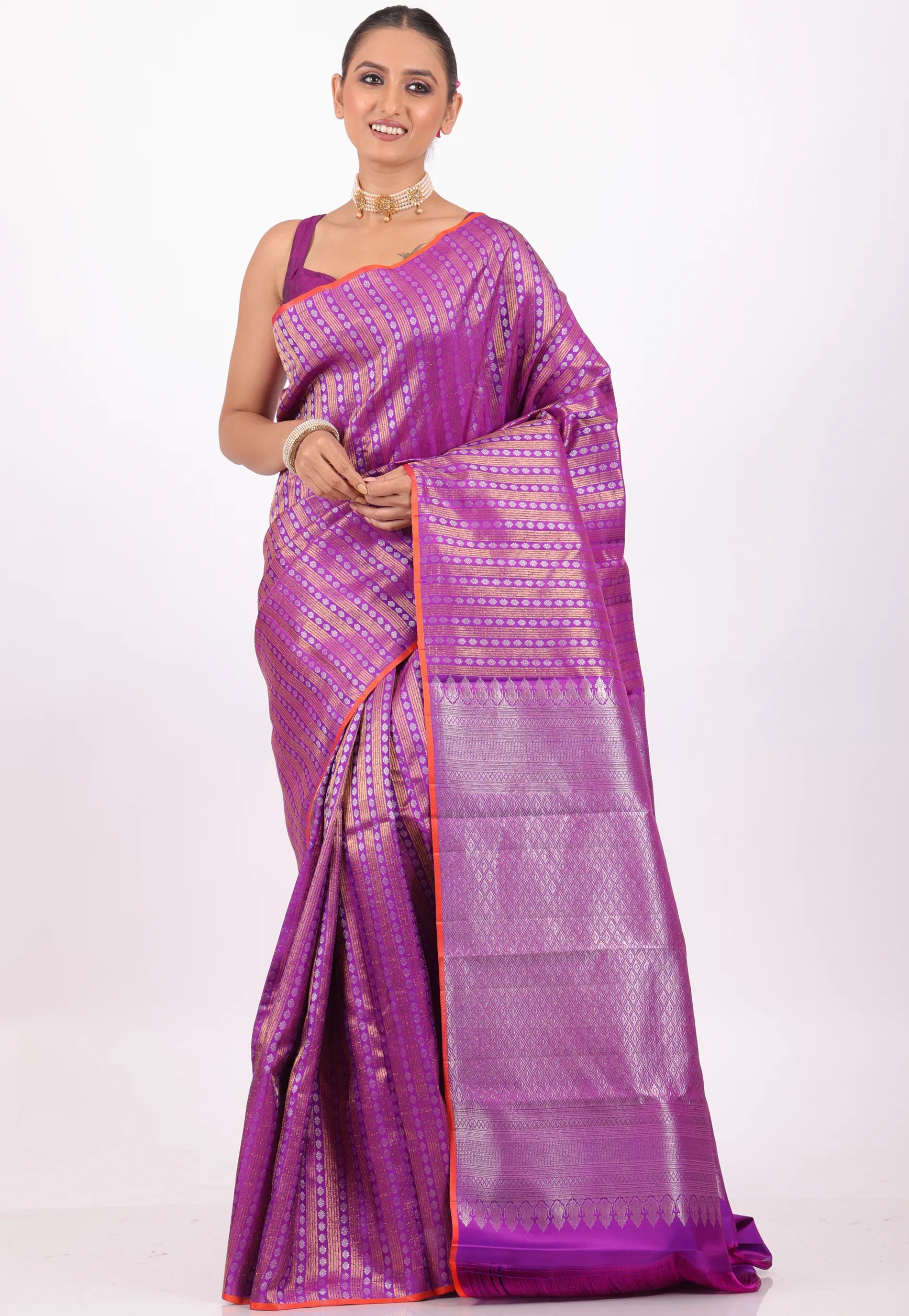 Purple Pure Kanjivaram Silk Saree With Blouse Piece - Adi Akshoy & Co.