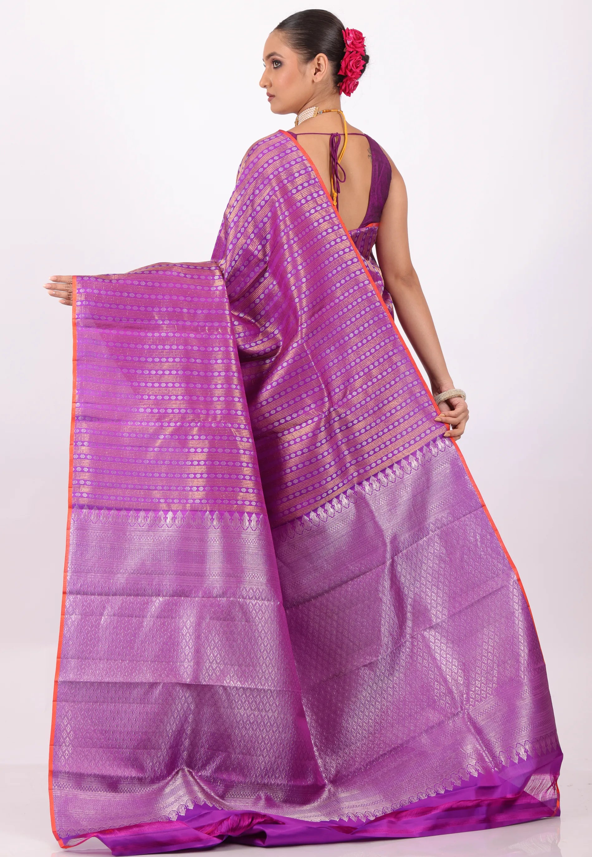 Purple Pure Kanjivaram Silk Saree With Blouse Piece - Adi Akshoy & Co.