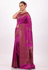 Magenta Pure Tussar Silk Border with Blouse Piece - Adi Akshoy & Co.