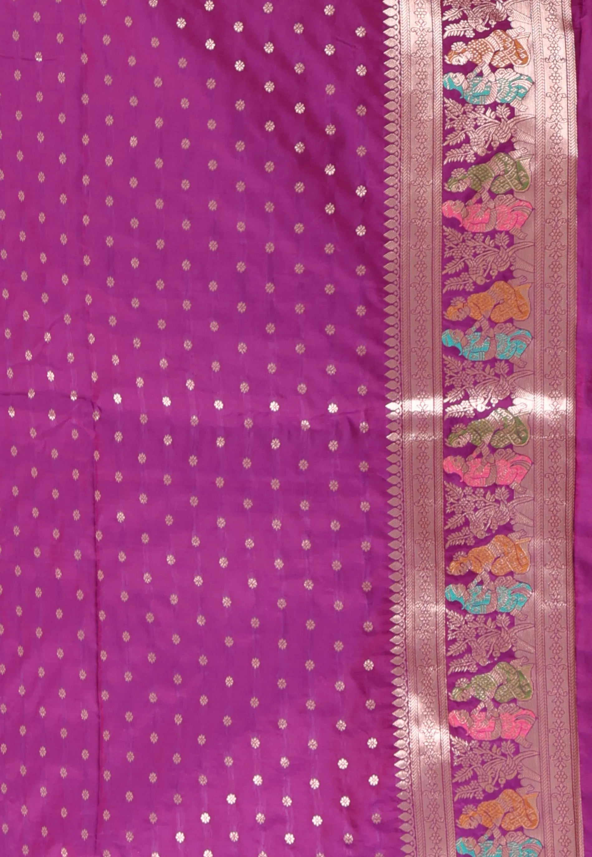 Purple with Zari Work Baluchari Silk Saree With Blouse Piece - Adi Akshoy & Co.