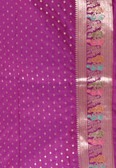 Purple with Zari Work Baluchari Silk Saree With Blouse Piece - Adi Akshoy & Co.