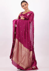 Magenta Mashru Silk Saree With Blouse Piece - Adi Akshoy & Co.