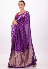 Purple with Golden Silver Zari Work Mashru Silk Saree with Blouse Piece - Adi Akshoy & Co.