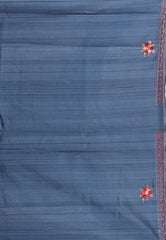 Deep Blue Handwoven Kantha Silk Saree With Blouse Piece - Adi Akshoy & Co.
