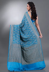 Turquoise Blue with Zari work Khaddi Georgette Benarasi Saree with Blouse Piece - Adi Akshoy & Co.