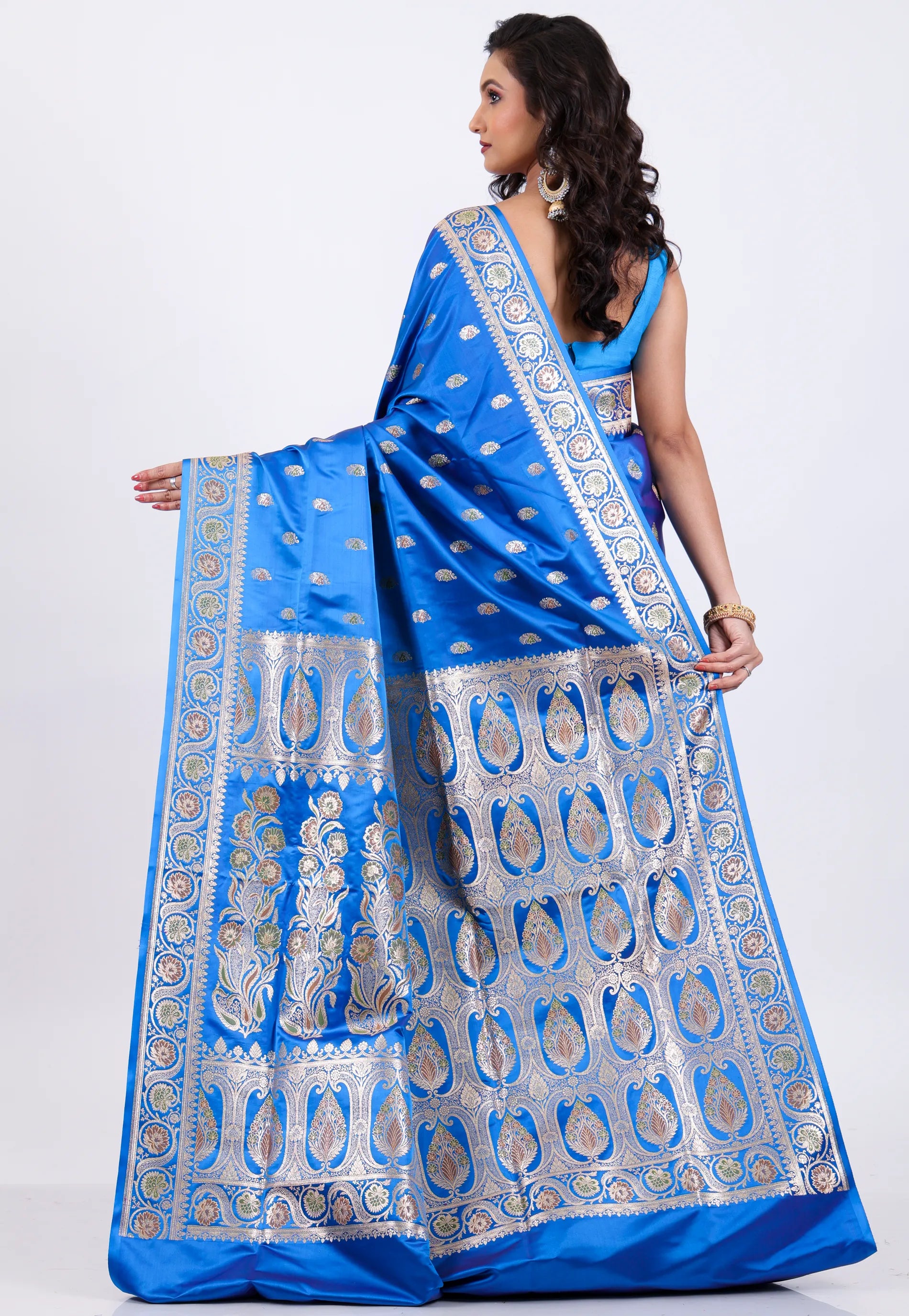 Feroza Blue Wedding Banarasi Saree with Blouse Piece - Adi Akshoy & Co.
