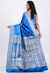 Feroza Blue Wedding Banarasi Saree with Blouse Piece - Adi Akshoy & Co.