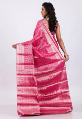 Rani Pink with Zari work Kanjivaram Silk Saree With Blouse Piece - Adi Akshoy & Co.