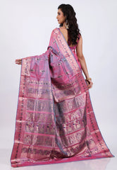 Dual Shades of Pink & Purple Pure Baluchari Silk Saree with Blouse Piece - Adi Akshoy & Co.