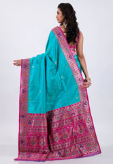 Rama Green with Rani Border Kanjivaram Silk Saree With Blouse Piece - Adi Akshoy & Co.