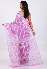 Pink Dhakai Jamdani Cotton Saree without Blouse Piece - Adi Akshoy & Co.