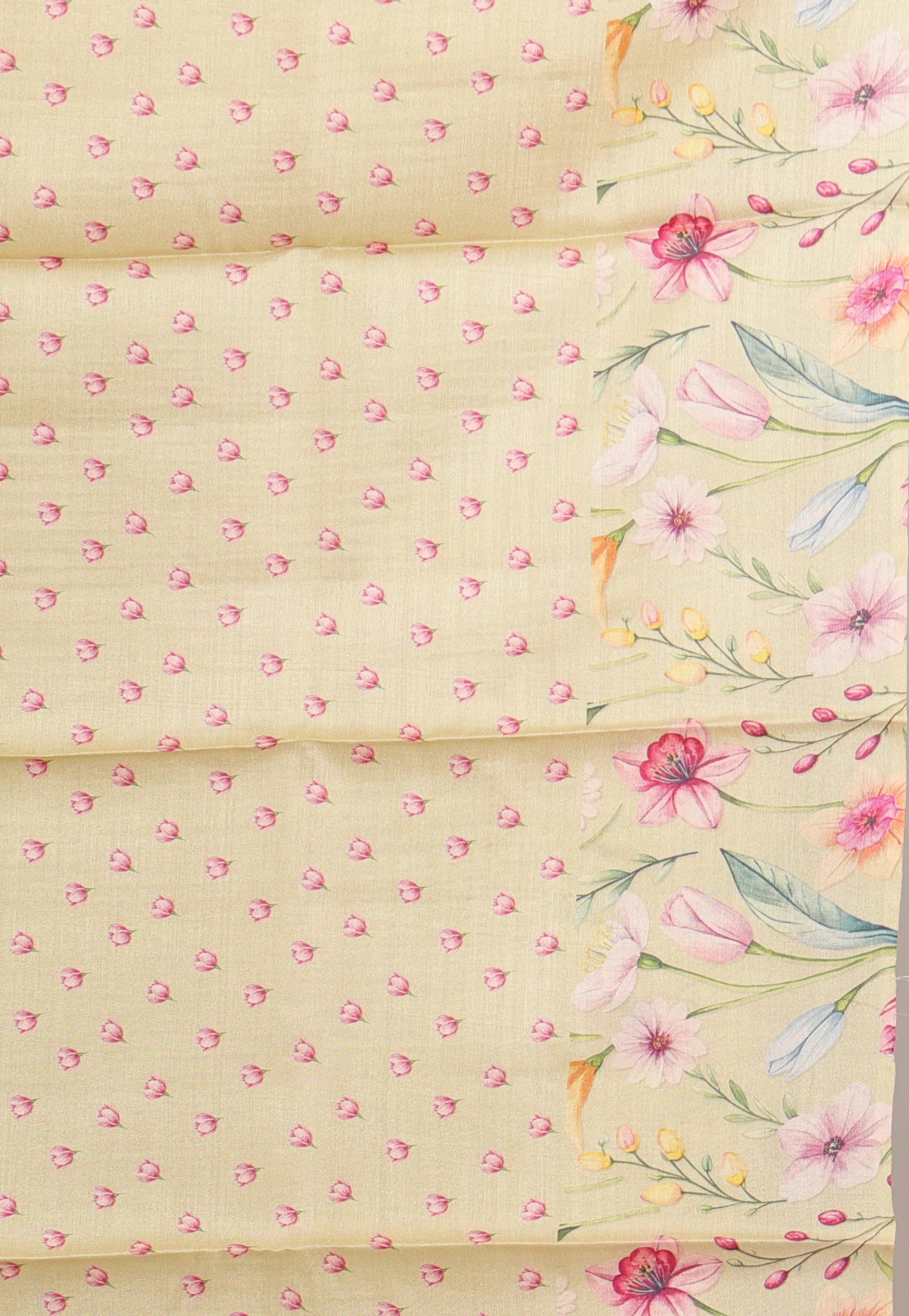 Floral Cream Color Pure Tussar Silk Saree with Blouse Piece - Adi Akshoy & Co.