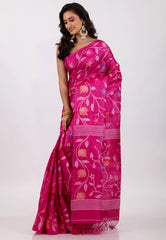 Floral Rani Pure Tussar Dhakai Jamdani Saree with Blouse Piece - Adi Akshoy & Co.