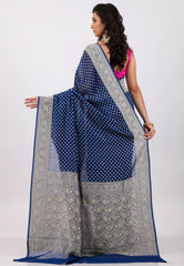 Blue with Zari work Khaddi Georgette Benarasi Saree with Blouse Piece - Adi Akshoy & Co.