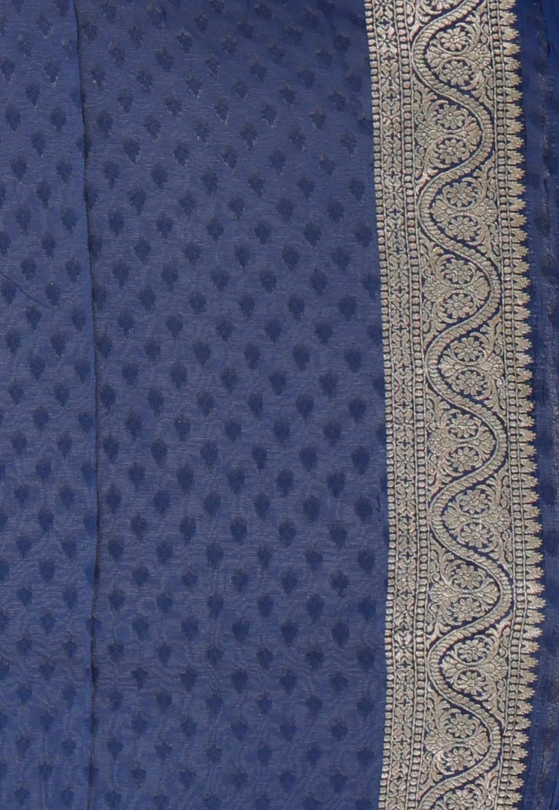 Blue with Zari work Khaddi Georgette Benarasi Saree with Blouse Piece - Adi Akshoy & Co.