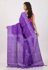 Violet Pure Tussar Dhakai Jamdani Saree with Blouse Piece - Adi Akshoy & Co.