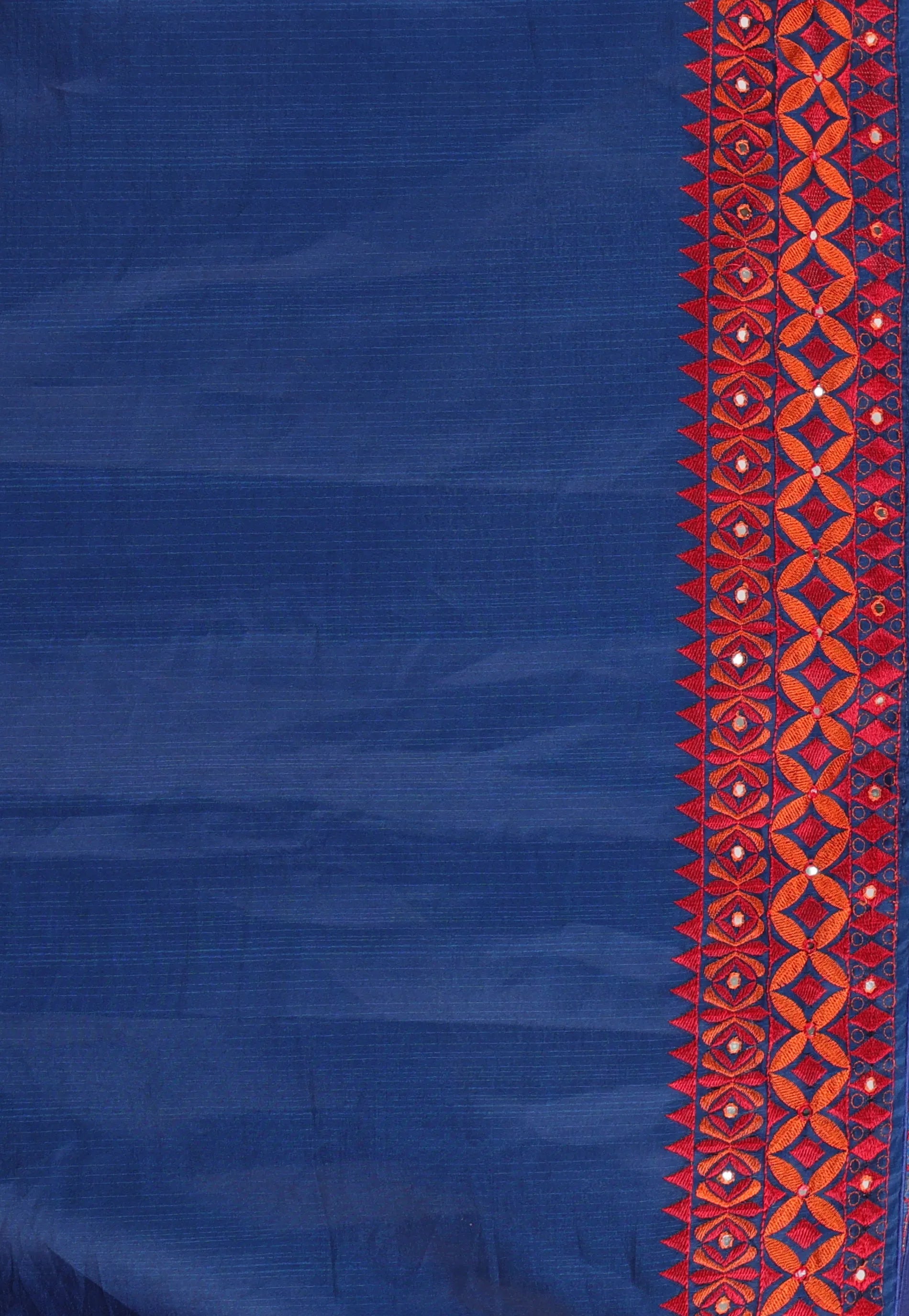 Midnight Blue Handwoven Kantha Silk Saree With Blouse Piece - Adi Akshoy & Co.