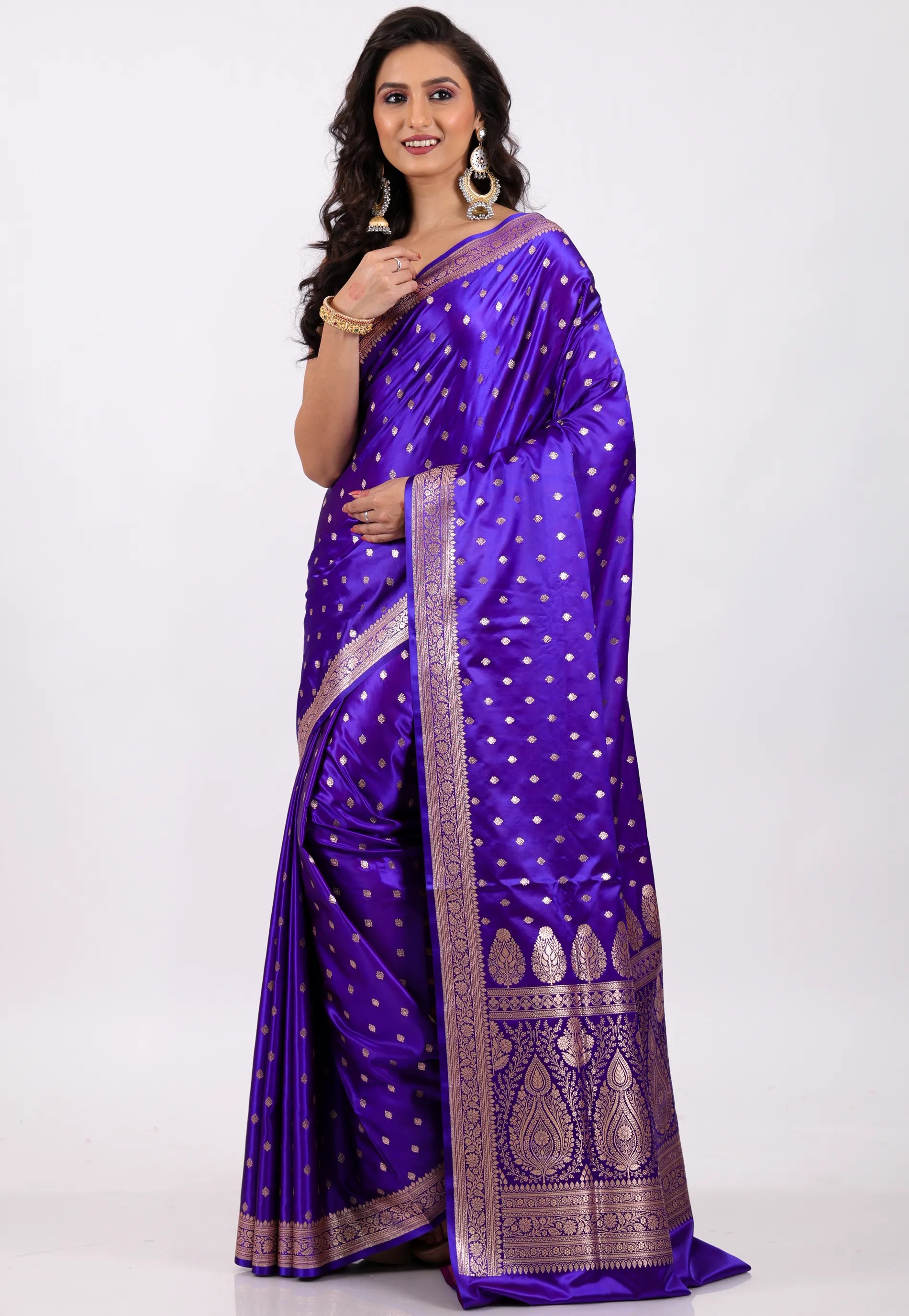 Purple with Zari work Wedding Banarasi Saree with Blouse Piece - Adi Akshoy & Co.