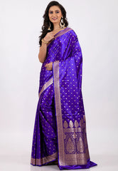 Purple with Zari work Wedding Banarasi Saree with Blouse Piece - Adi Akshoy & Co.